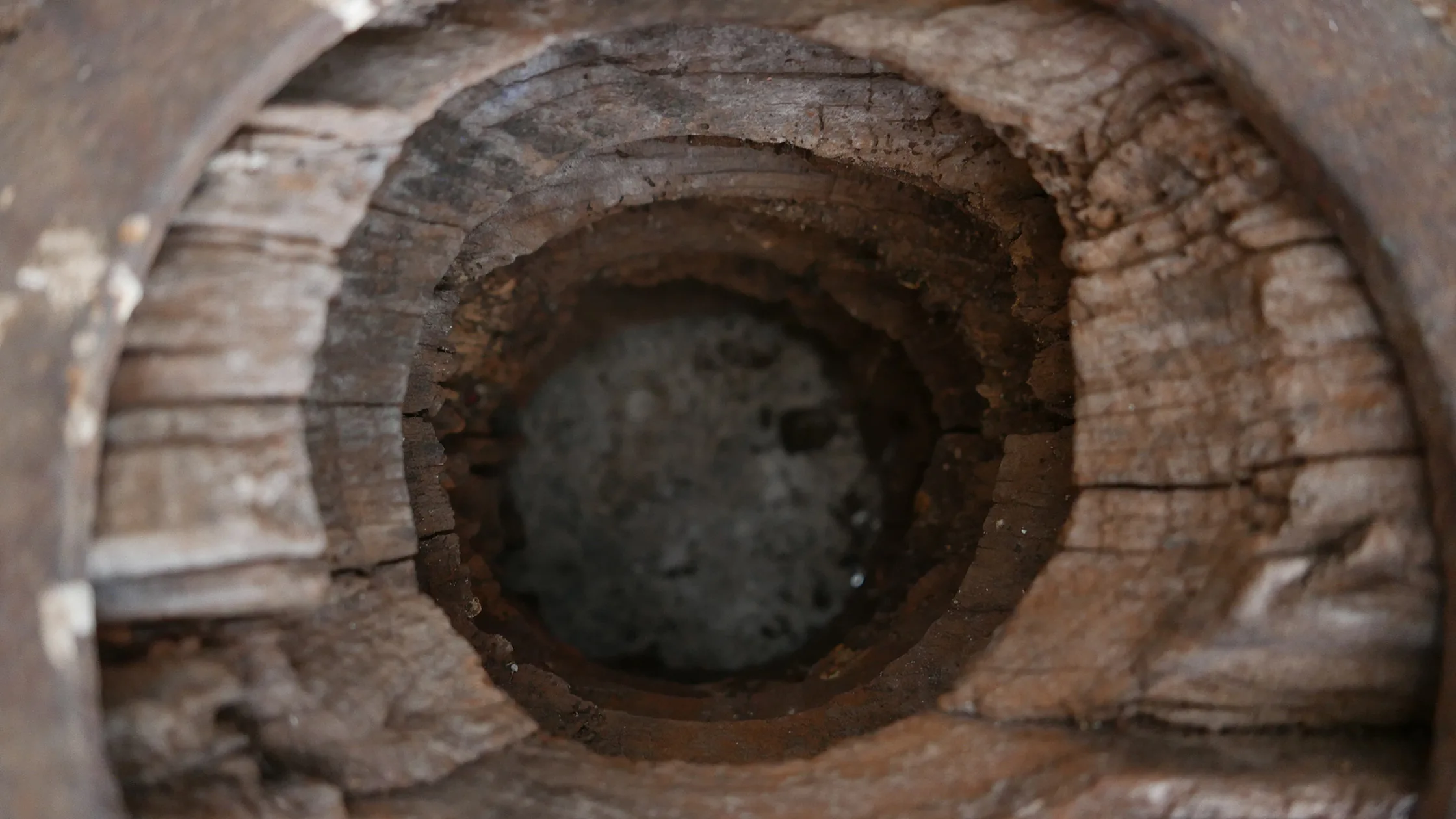 The stone well cut into limestone in the cellar corner