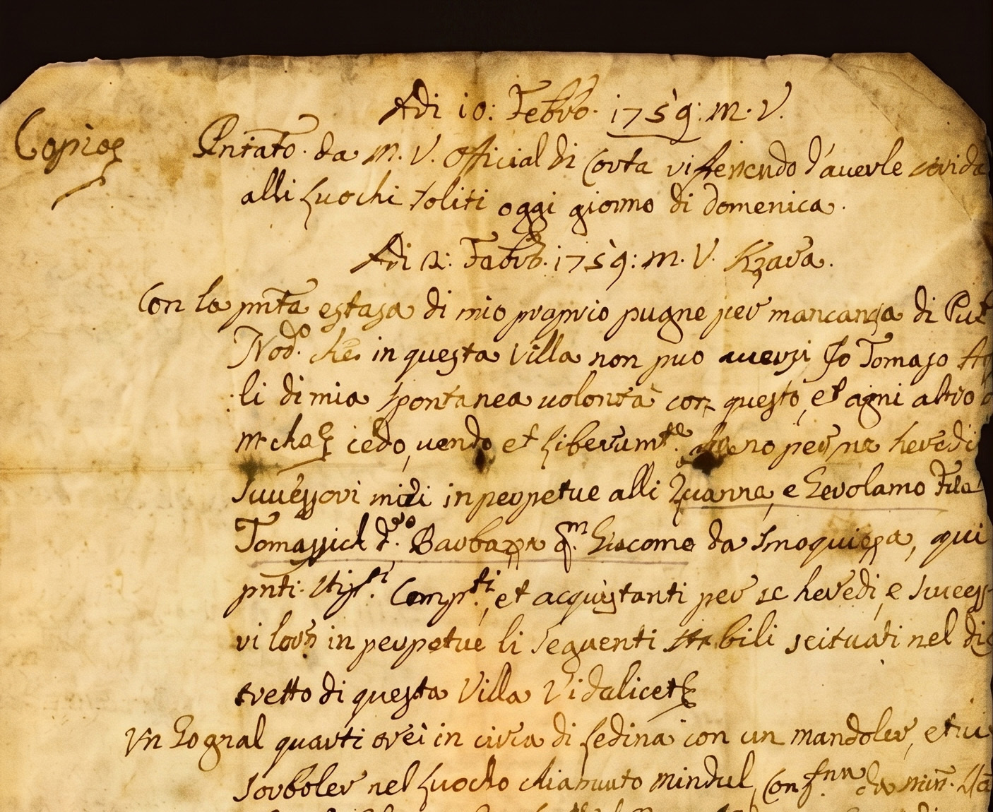 The 1759 deed, written in Tomaso Tomašić's own hand for want of a public notary